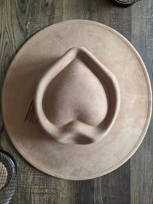 Heart Crown Beige Suede Hat Plain - Burnt & Brushed Collection