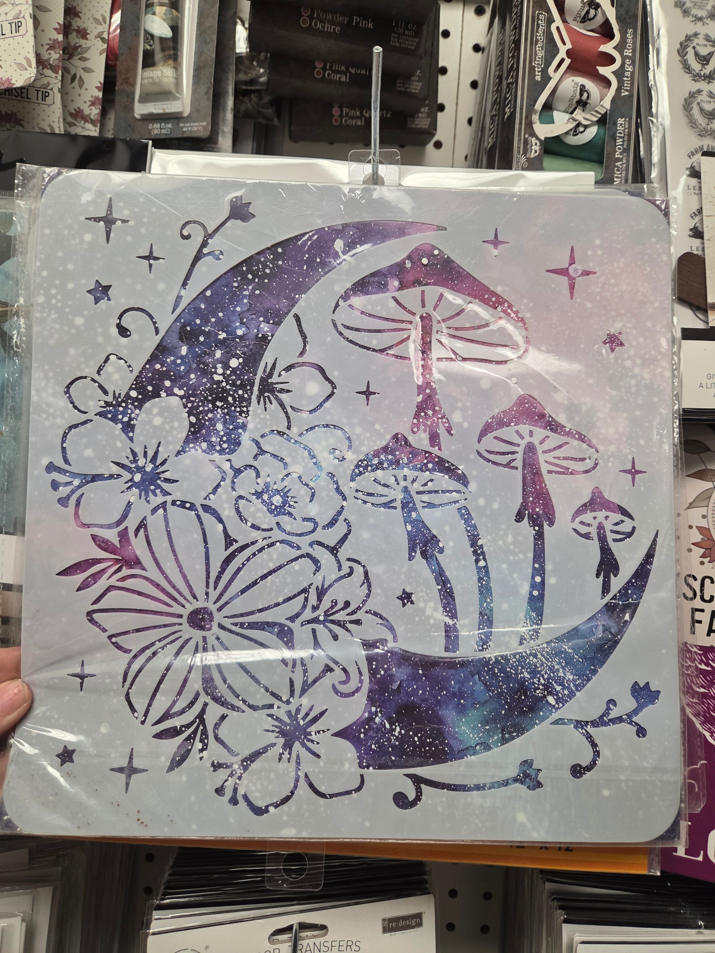 Plastic Stencil – Moon Mushrooms 11.8 inch x 11.8 inch