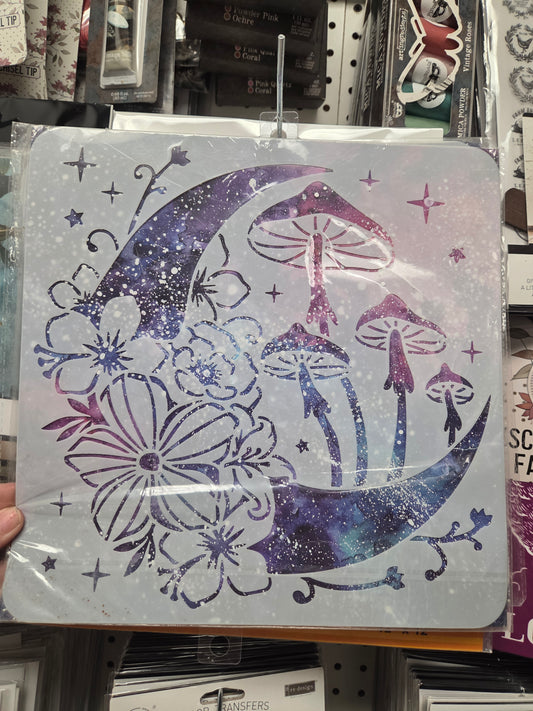 Plastic Stencil – Moon Mushrooms 11.8 inch x 11.8 inch