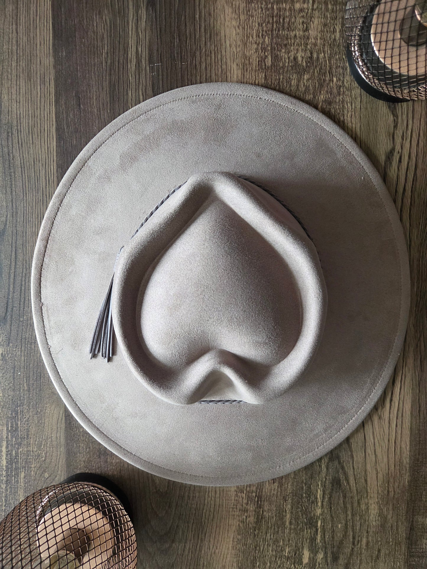 Heart Crown Grey Suede Hat Plain - Burnt & Brushed Collection