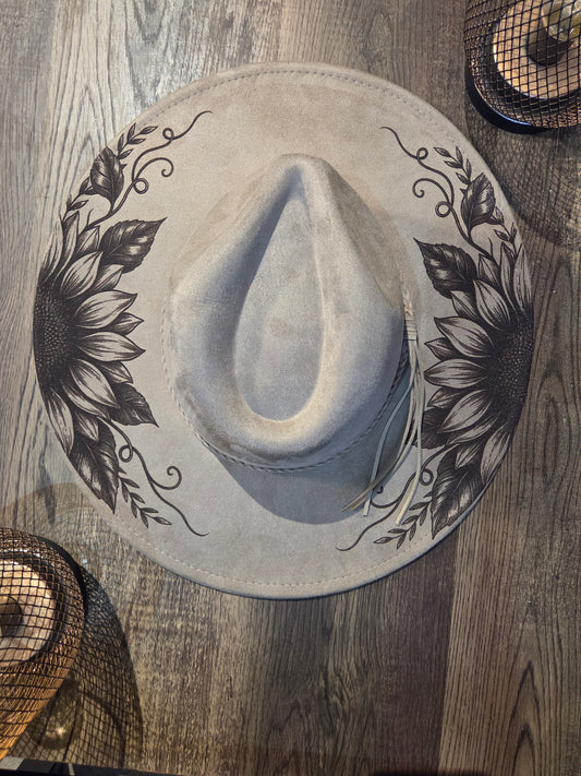 Sunflowers Cowboy Hat - Burnt & Brushed Art Hat