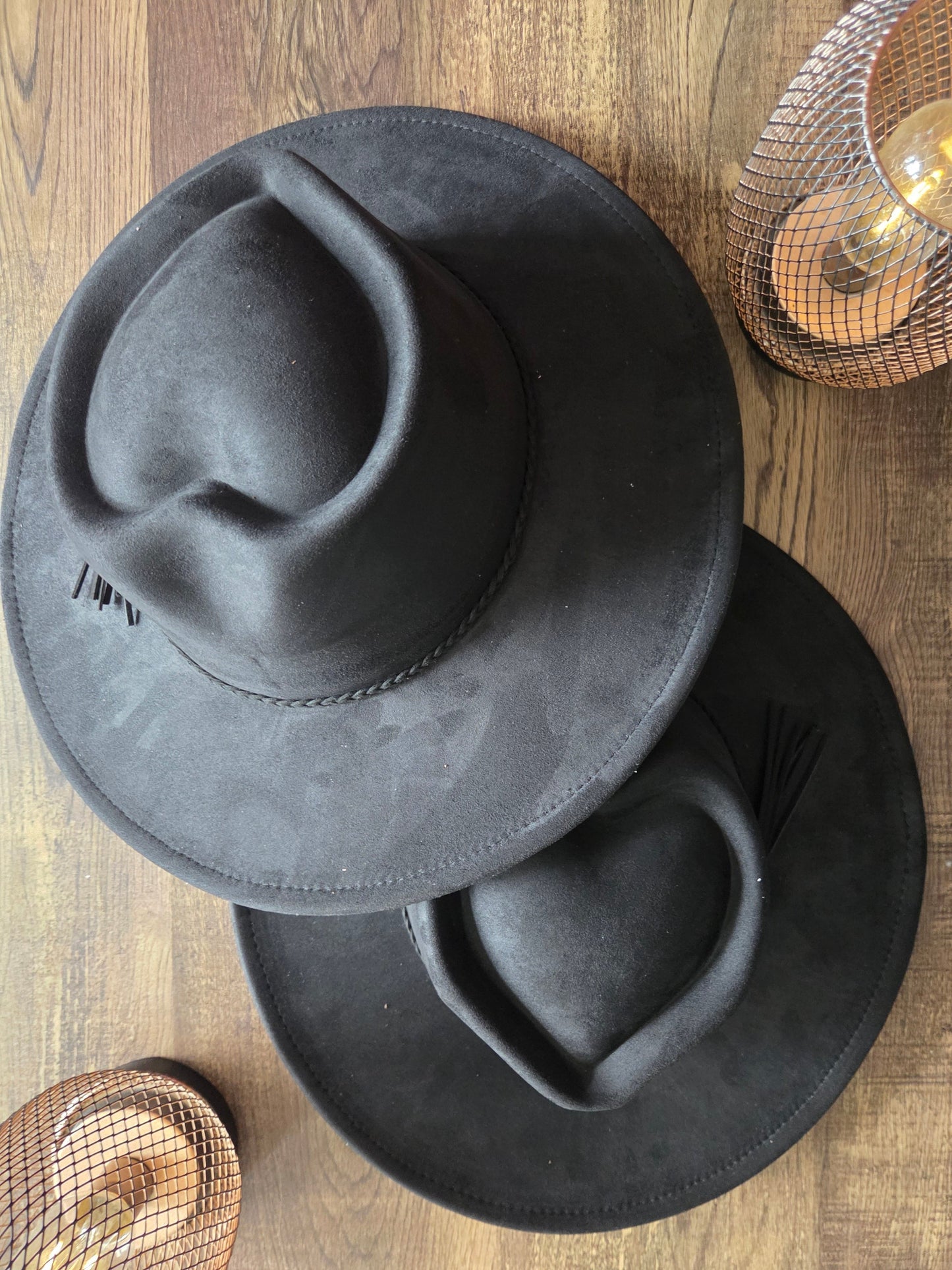 Heart Crown Black Seude Hat Plain - Burnt & Brushed Collection