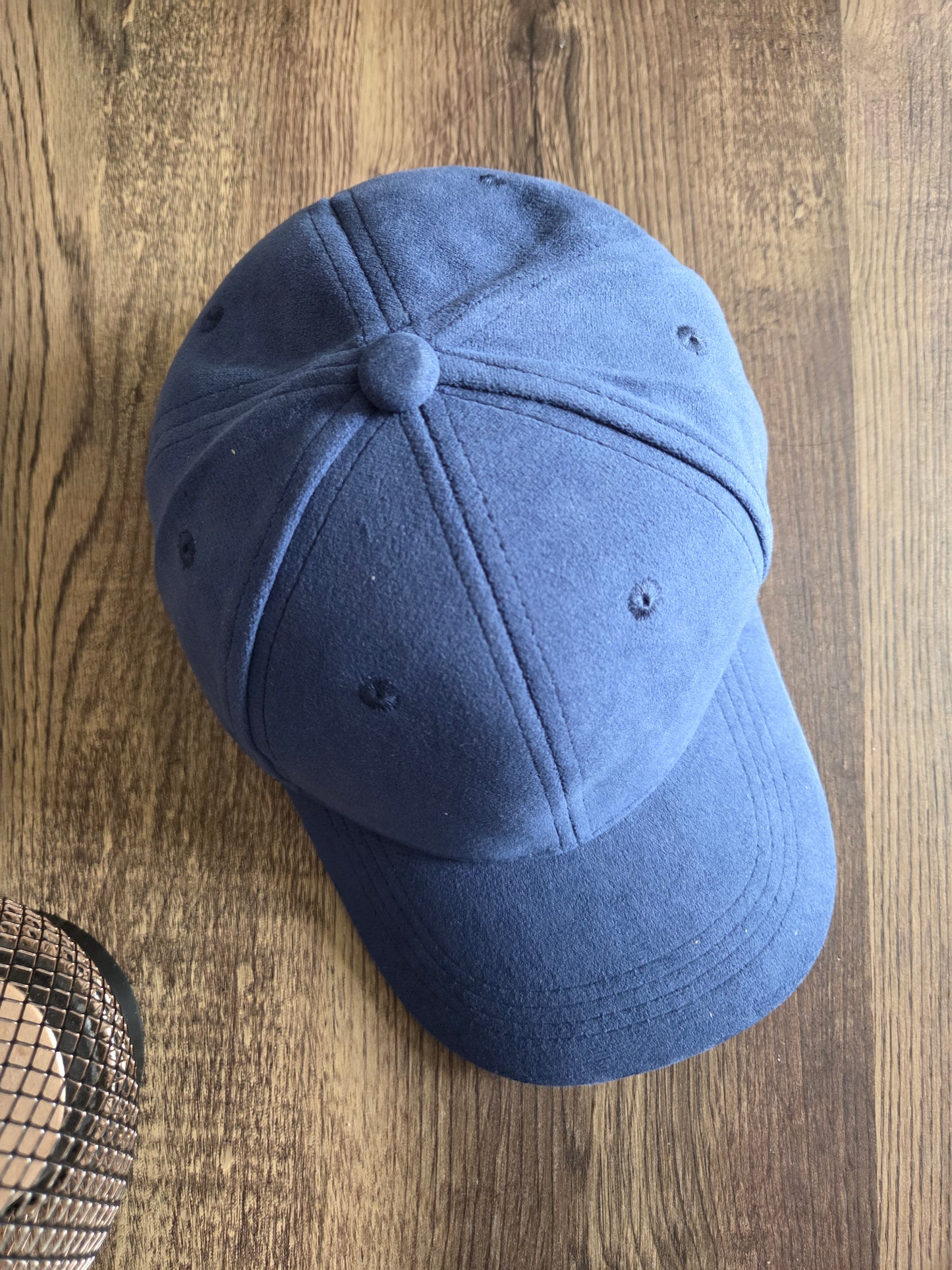 Suede Baseball Cap Plain - Navy Blue