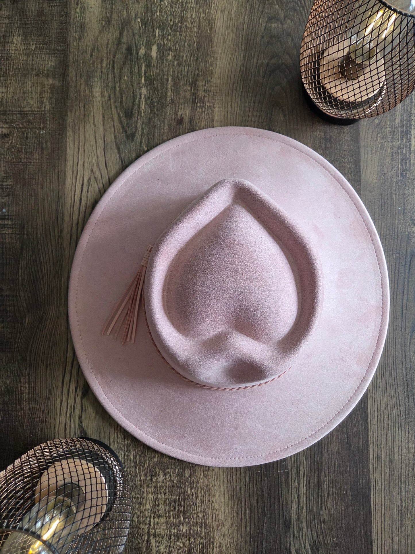 Heart Crown Blush Suede Hat Plain - Burnt & Brushed Collection