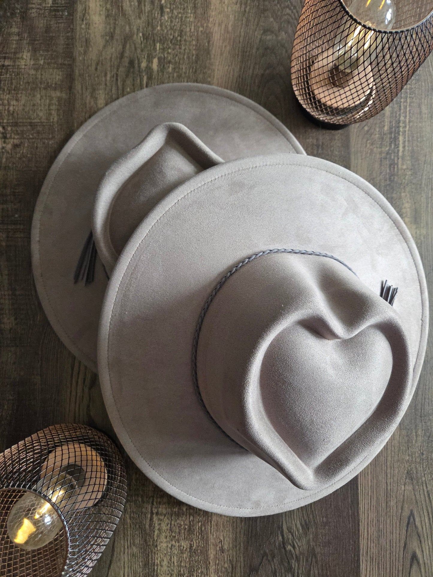 Heart Crown Grey Suede Hat Plain - Burnt & Brushed Collection