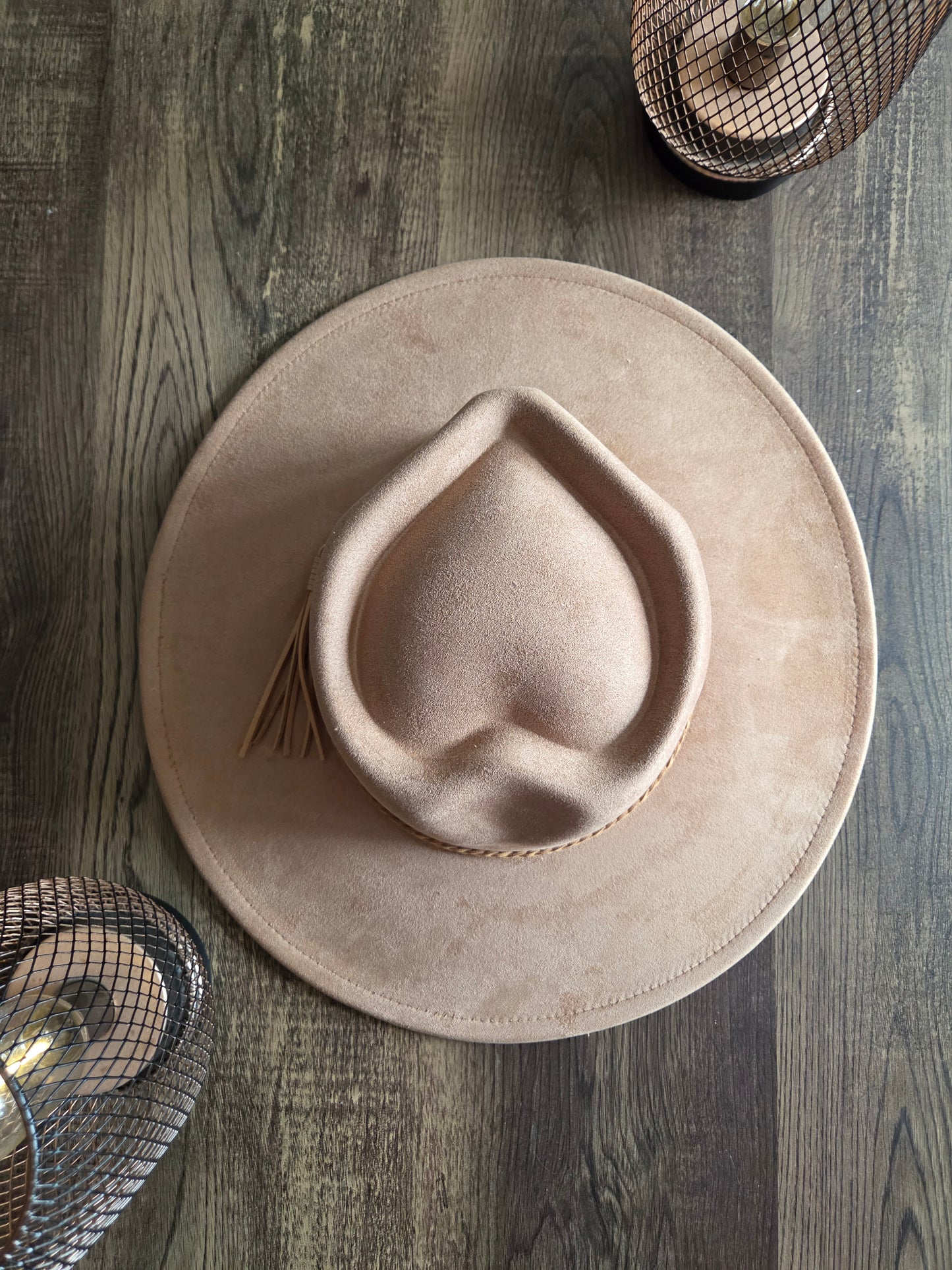 Heart Crown Beige Suede Hat Plain - Burnt & Brushed Collection