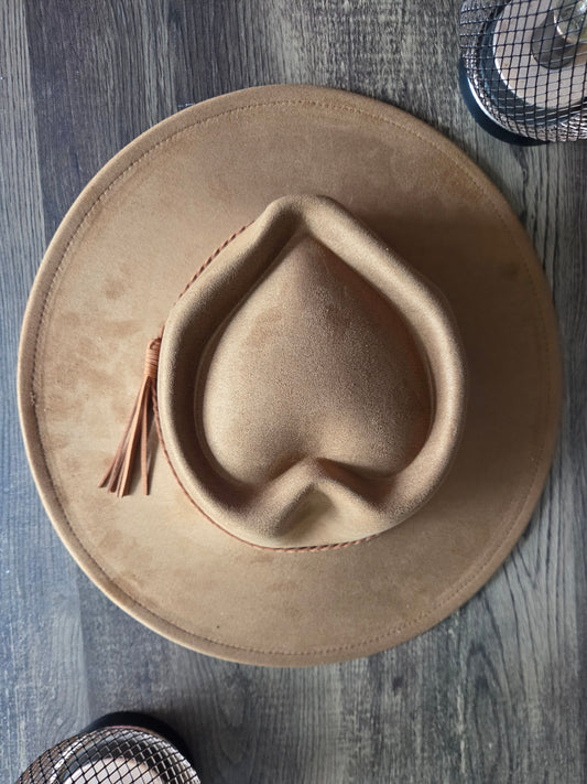 Heart Crown Camel Suede Hat Plain - Burnt & Brushed Collection