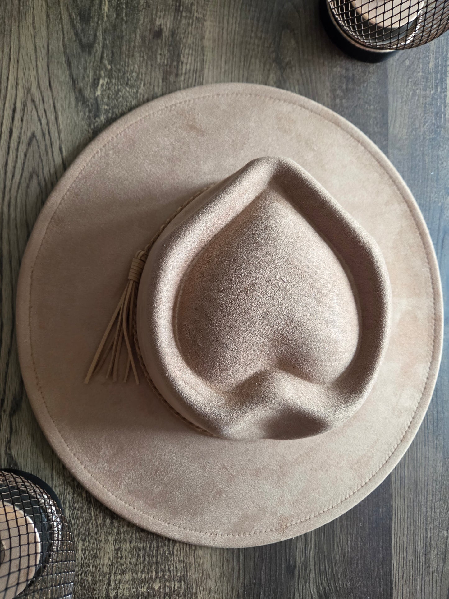 Heart Crown Beige Suede Hat Plain - Burnt & Brushed Collection