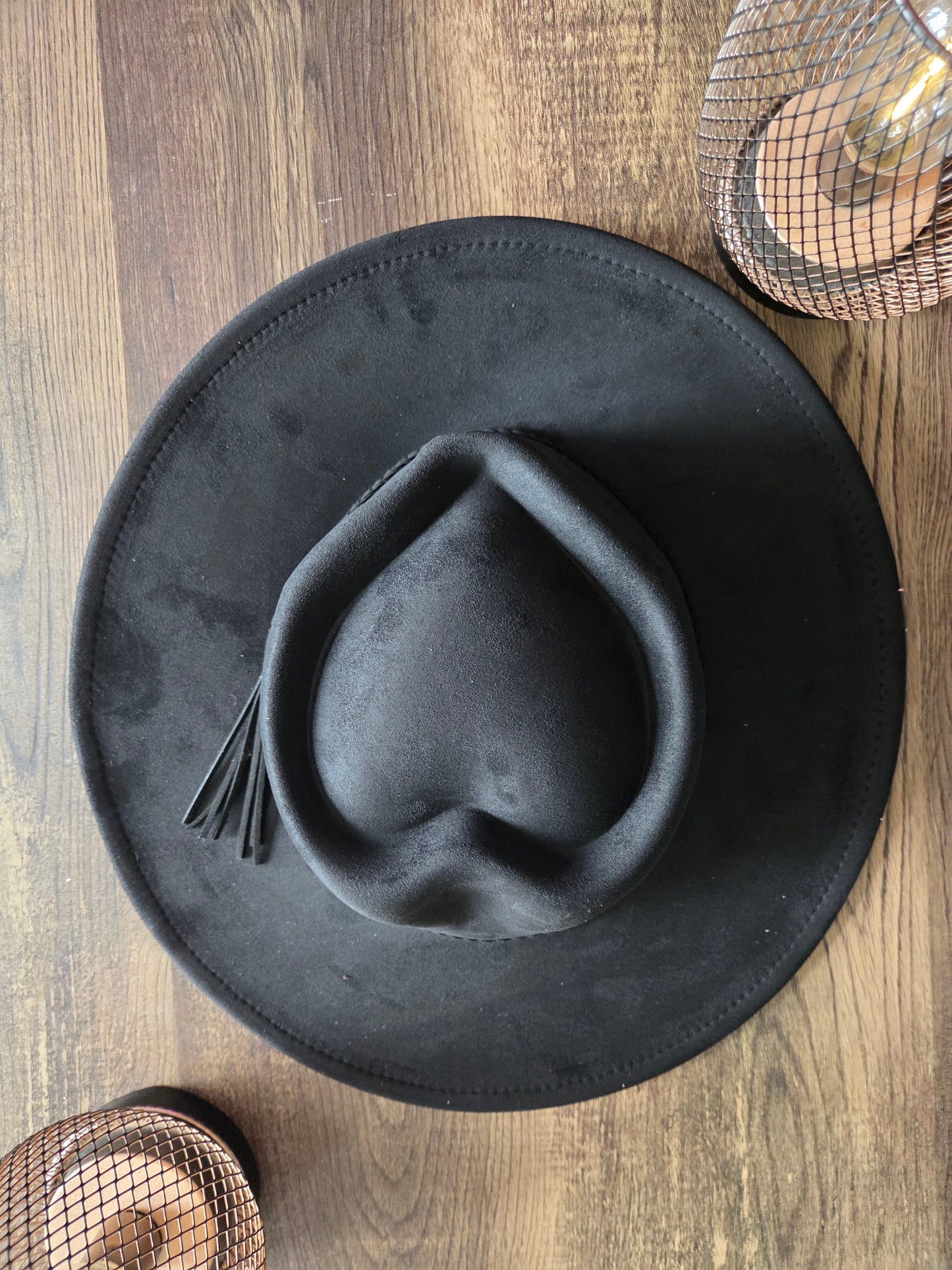 Heart Crown Black Seude Hat Plain - Burnt & Brushed Collection