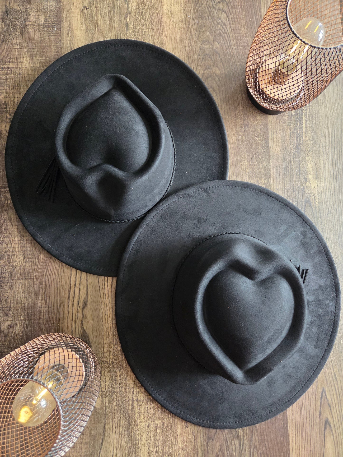 Heart Crown Black Seude Hat Plain - Burnt & Brushed Collection