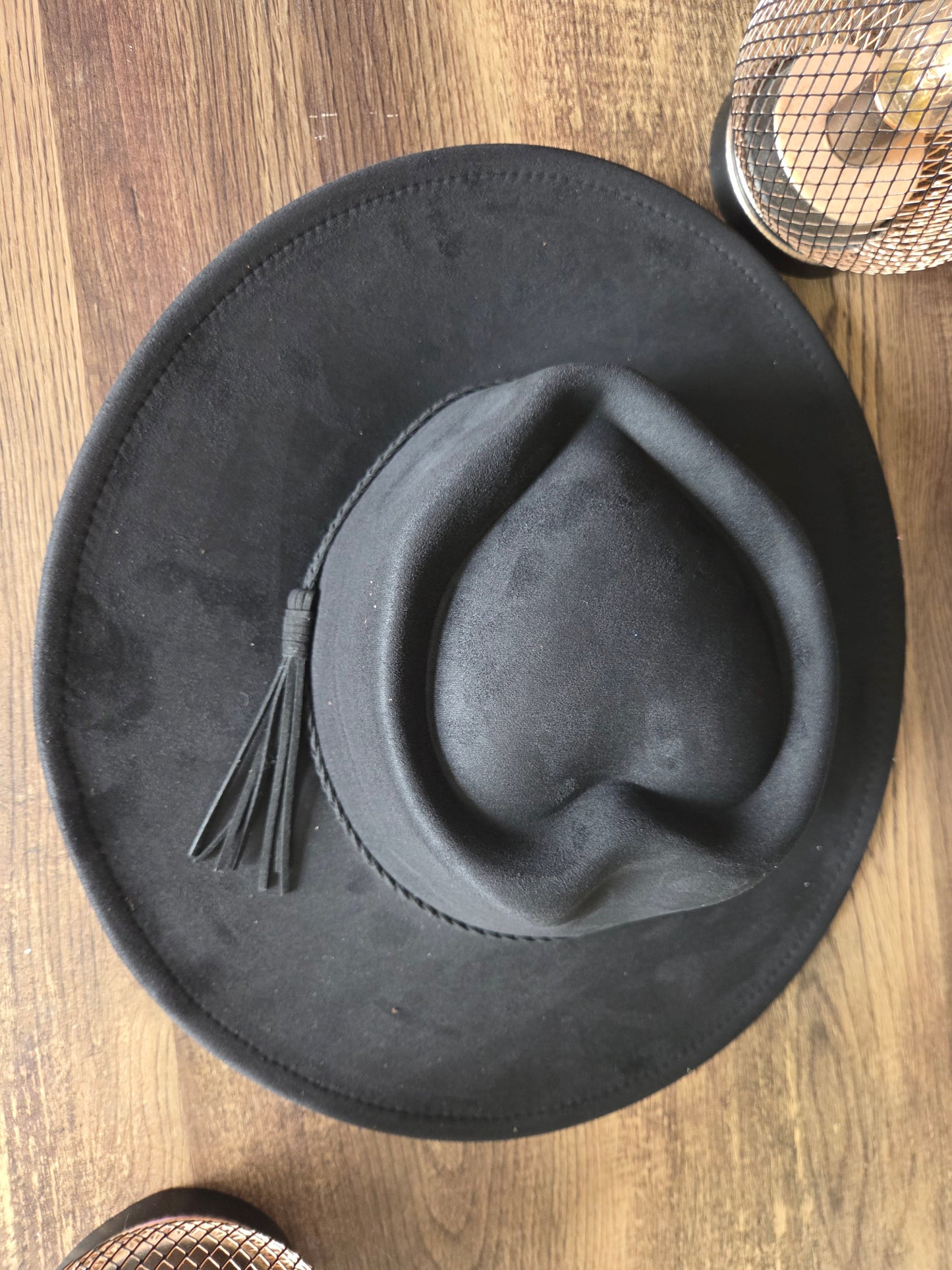 Heart Crown Black Seude Hat Plain - Burnt & Brushed Collection