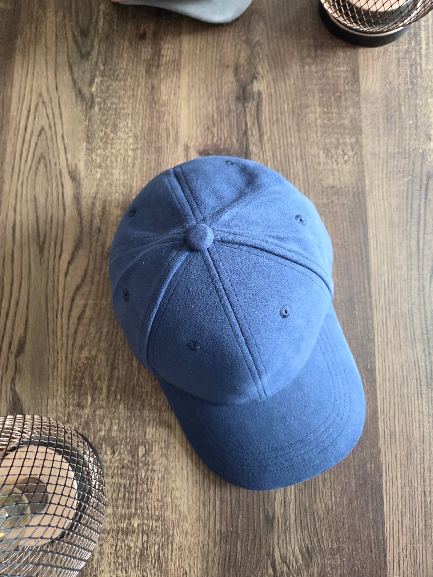 Suede Baseball Cap Plain - Navy Blue