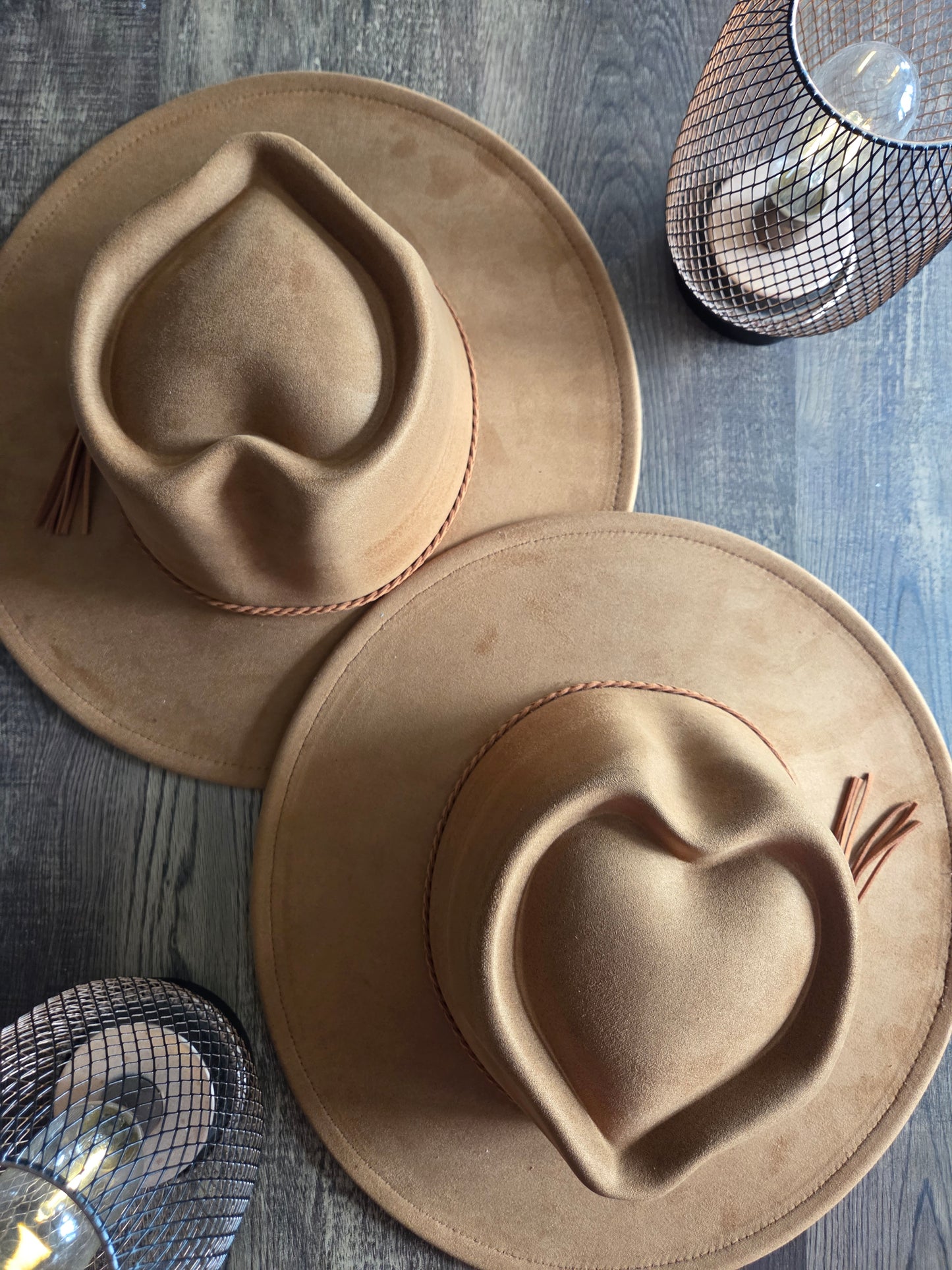 Heart Crown Camel Suede Hat Plain - Burnt & Brushed Collection