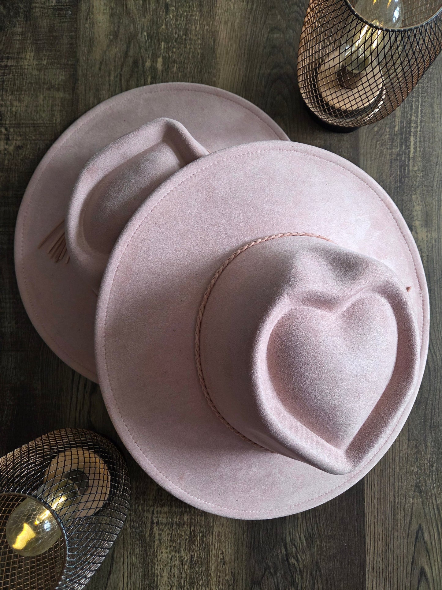 Heart Crown Blush Suede Hat Plain - Burnt & Brushed Collection