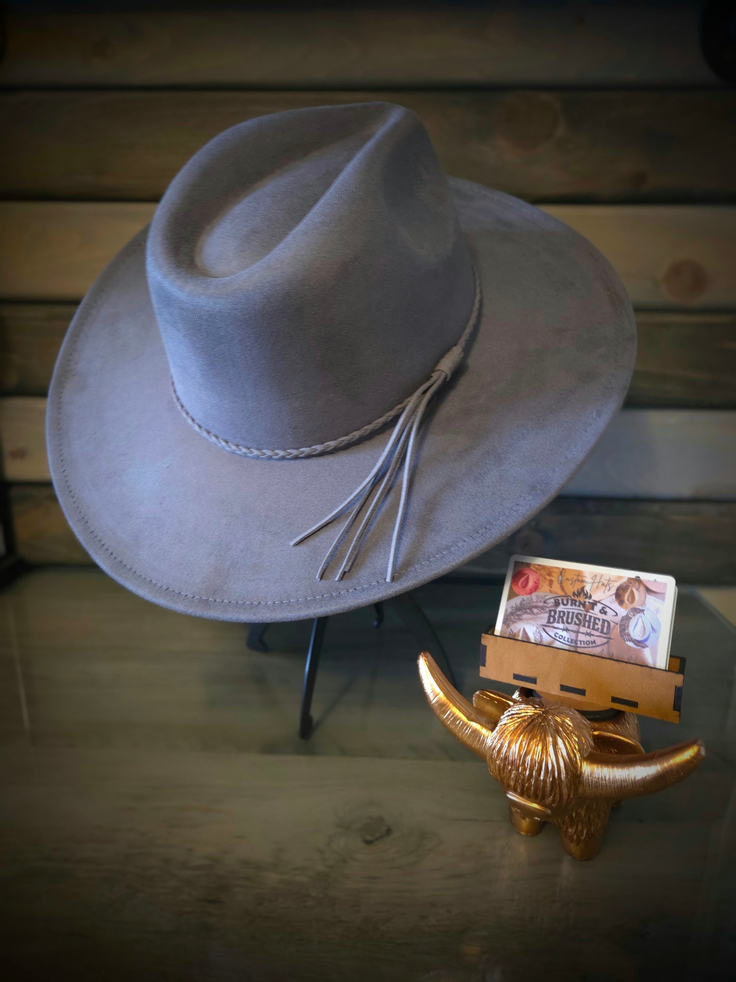 Plain Tear Drop Grey Burnt & Brushed Hat Blank