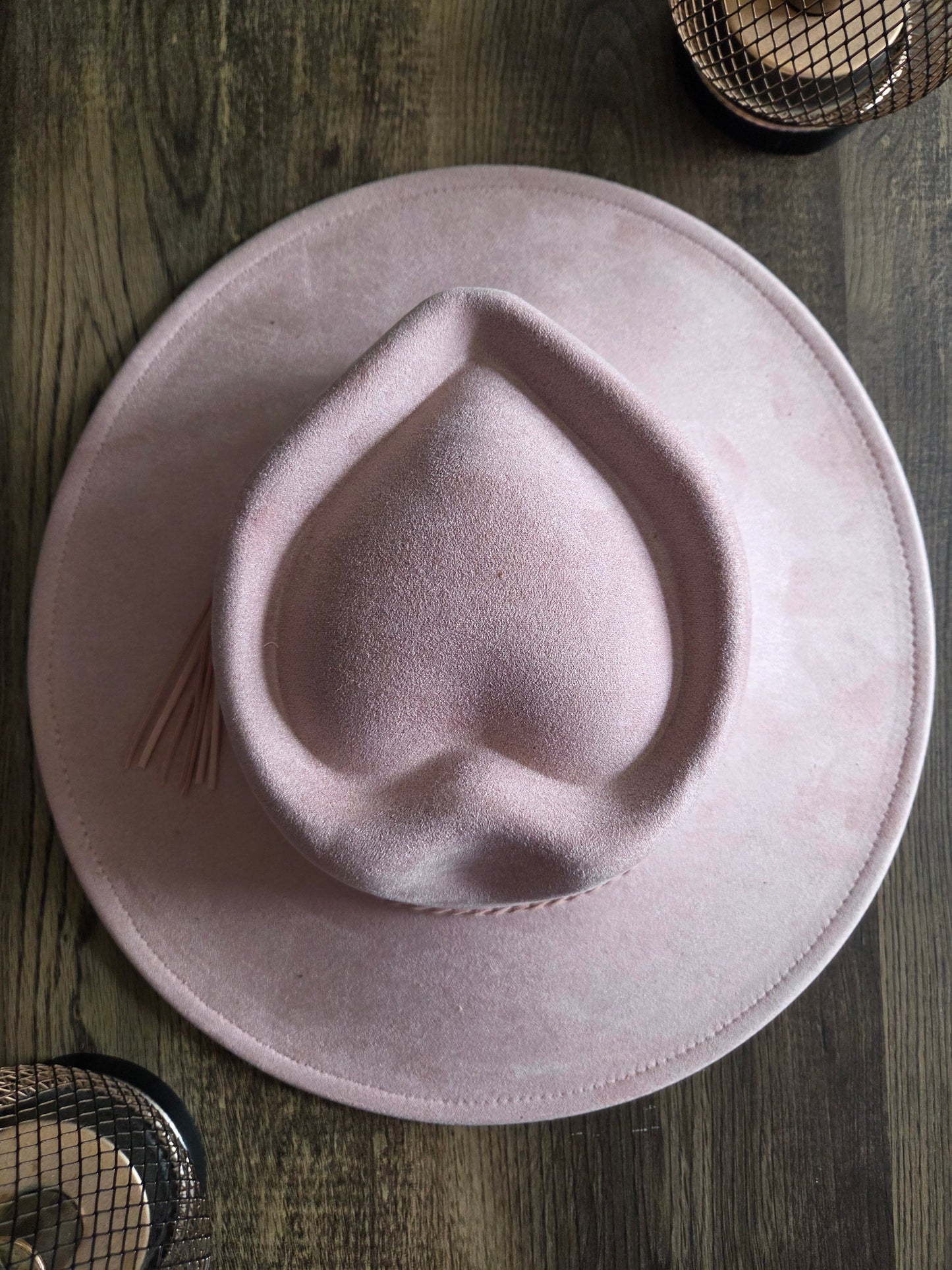 Heart Crown Blush Suede Hat Plain - Burnt & Brushed Collection