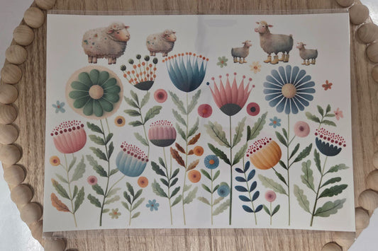 Water Transfer - Sheeps in Spring 8.5 x 11  Transfer Sheet