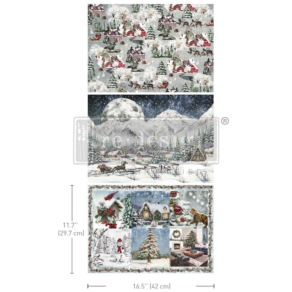 Prima Redesign Decoupage Decor Tissue Paper Pack - Snowfall Splendor