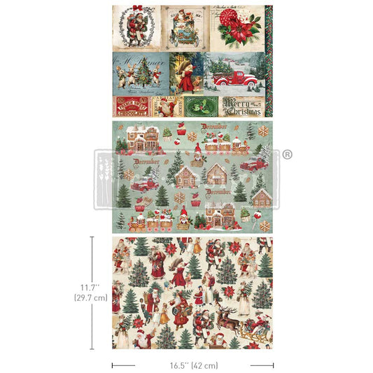 Prima Redesign Decoupage Decor Tissue Paper Pack - Santaland Sparkle